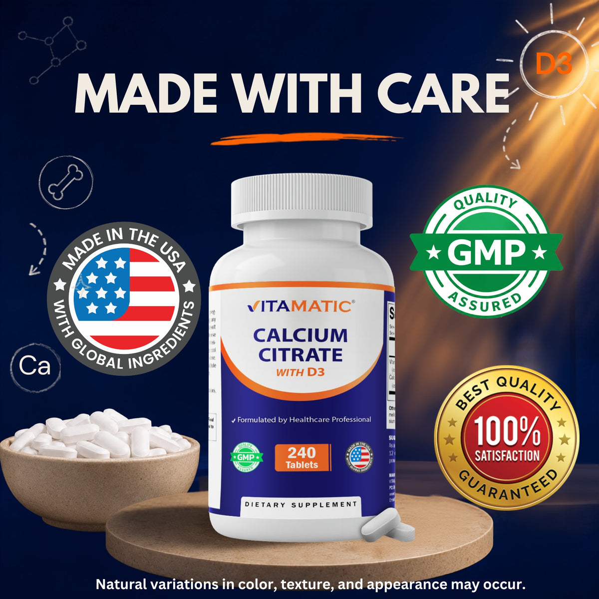 Vitamatic Calcium Citrate with Vitamin D3, 240 Tablets