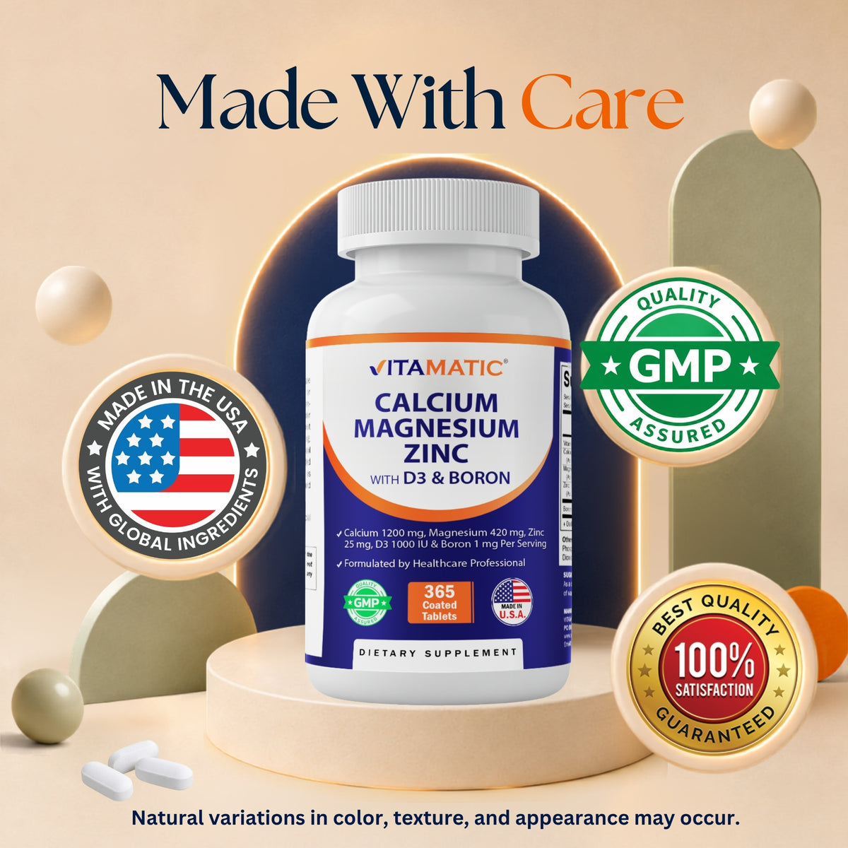 Vitamatic Calcium Magnesium Zinc + D3 & Boron, 365 Tablets