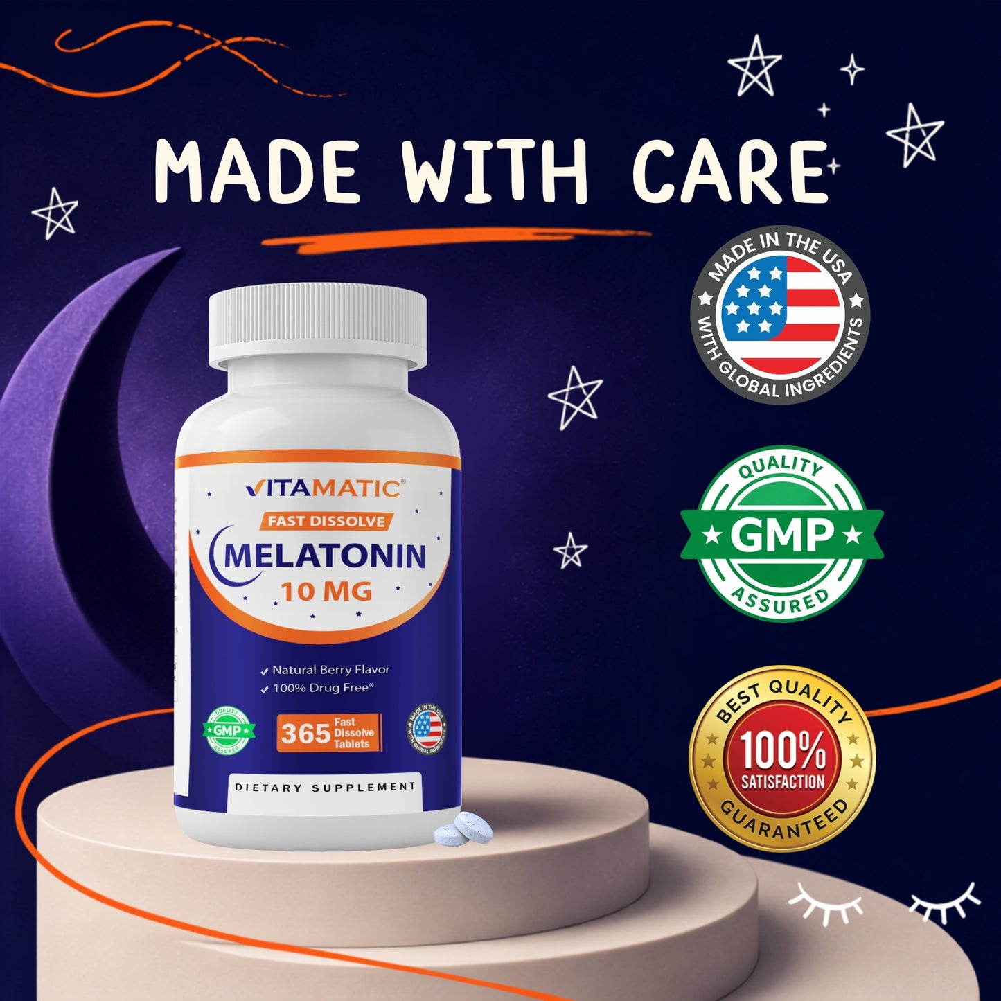 Vitamatic Melatonin 10mg Fast Dissolve, 365 Tablets