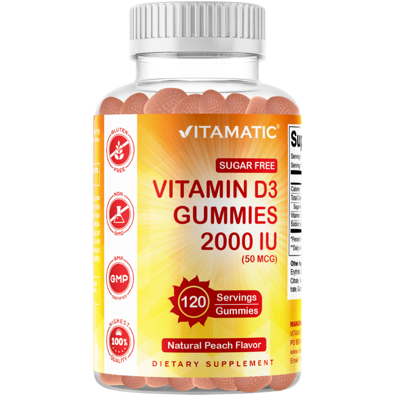 Vitamatic Sugar-Free Vitamin D3 2000 IU, 120 Gummies