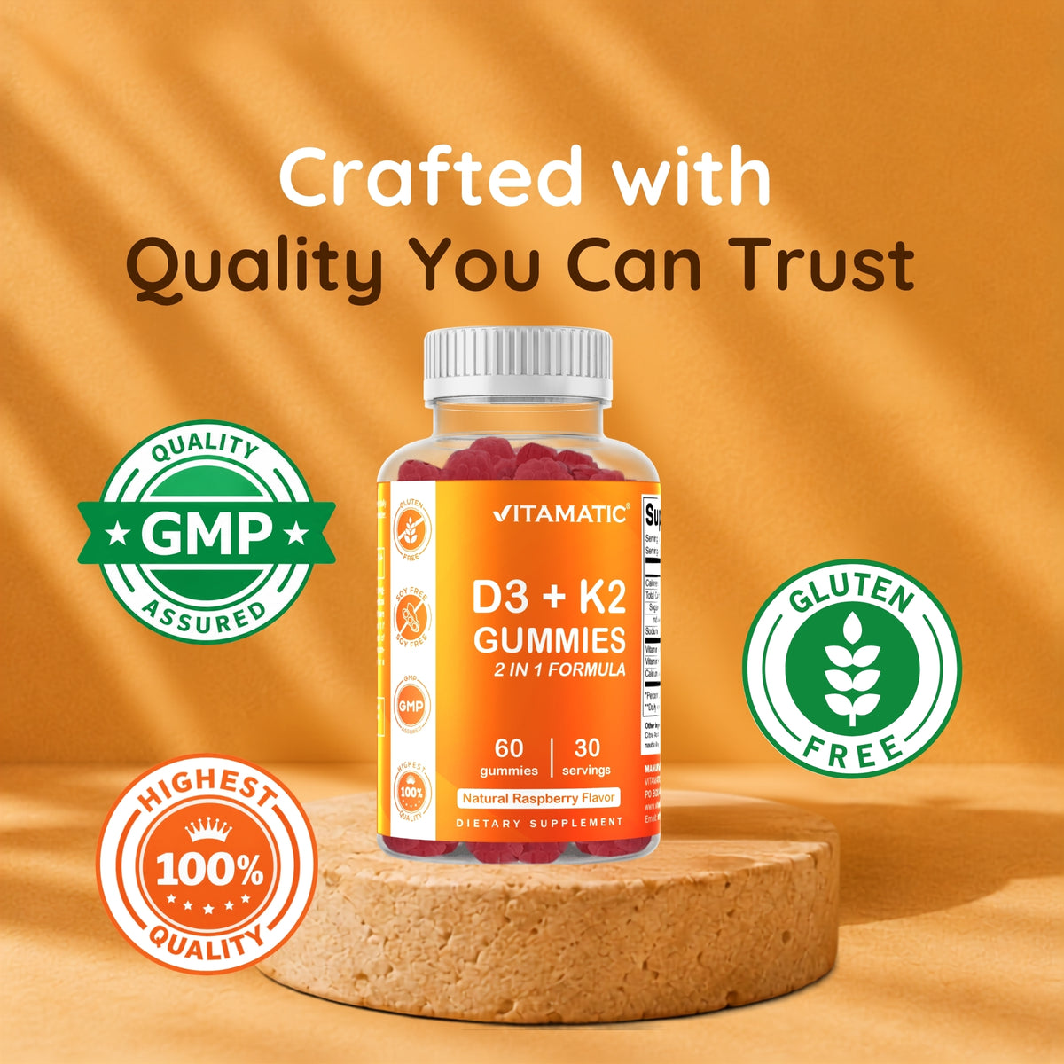 Vitamatic Vitamin D3 + K2 Gummies, 60 Gummies