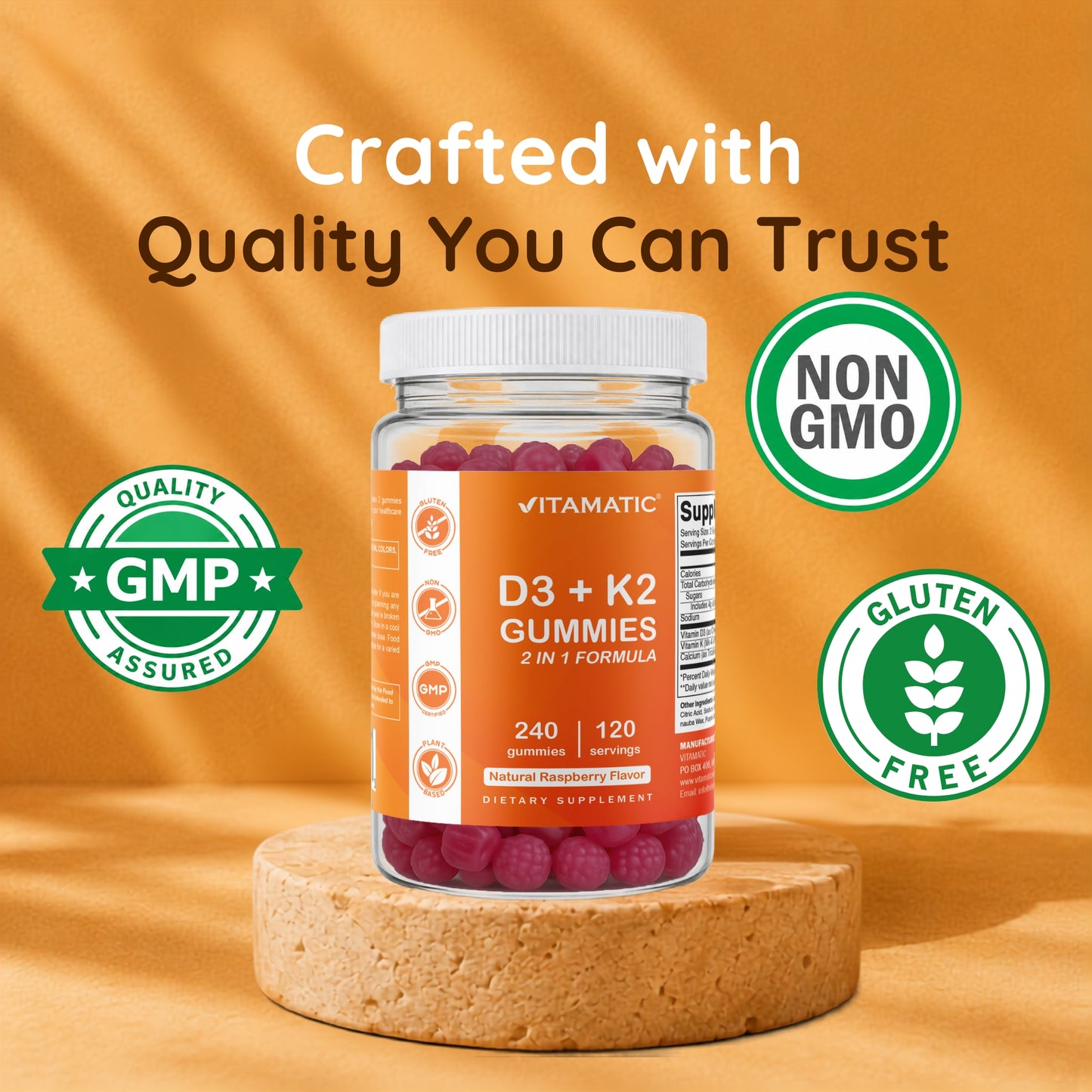 Vitamatic Vitamin D3 + K2 with Calcium Gummies, 240 Count