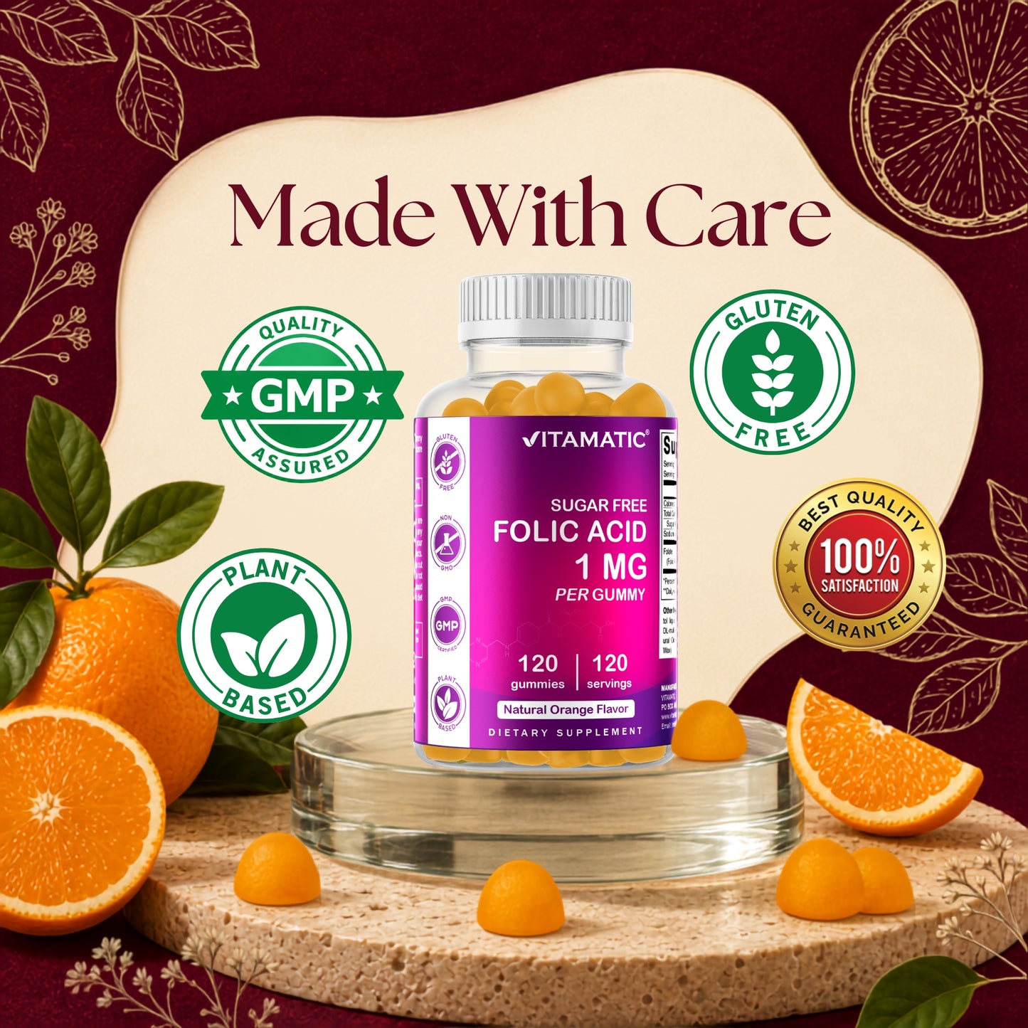 Vitamatic Sugar-Free Folic Acid 1mg, 120 Gummies