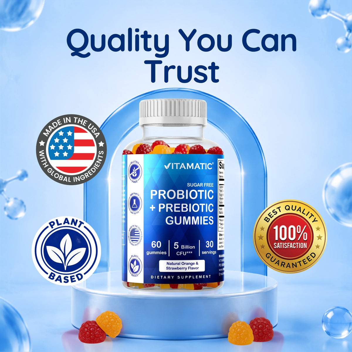 Vitamatic Sugar Free Probiotic 5 Billion CFU, 60 Gummies