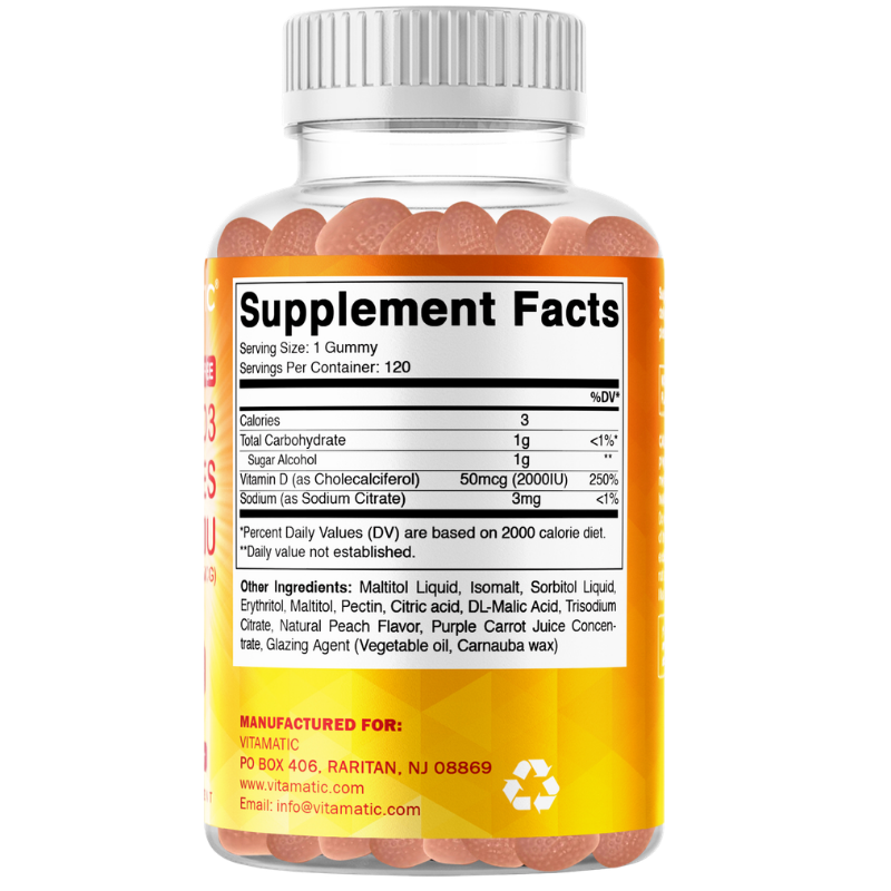 Vitamatic Sugar-Free Vitamin D3 2000 IU, 120 Gummies