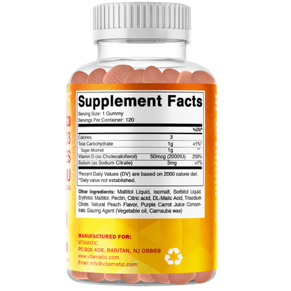 Vitamatic Sugar-Free Vitamin D3 2000 IU, 120 Gummies