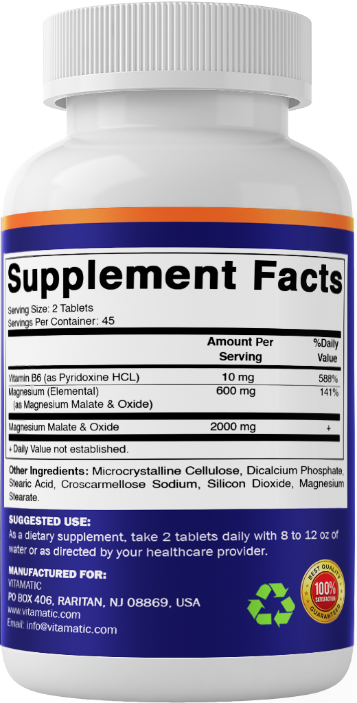 Magnesium Malate with B6, 90 Veg Tablets