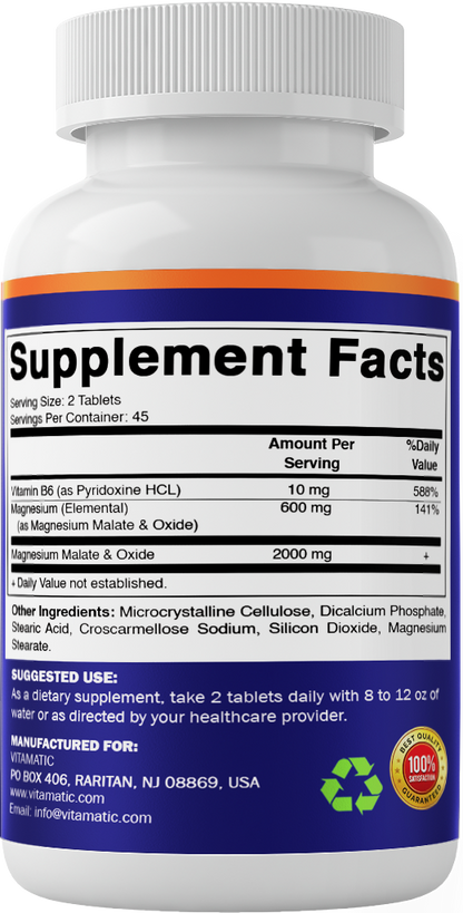 Magnesium Malate with B6, 90 Veg Tablets