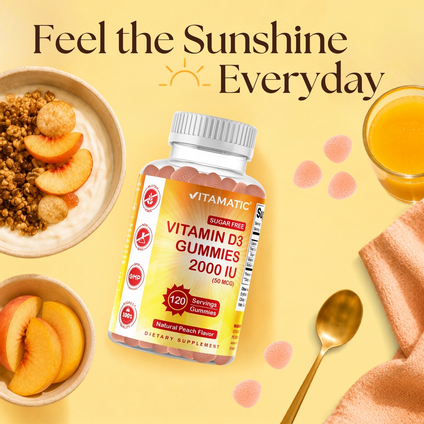 Vitamatic Sugar-Free Vitamin D3 2000 IU, 120 Gummies