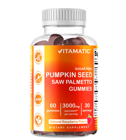 Sugar Free Pumpkin Seed 20:1 extract Gummies - Made with Saw Palmetto - Natural Raspberry Flavor - 60 Count