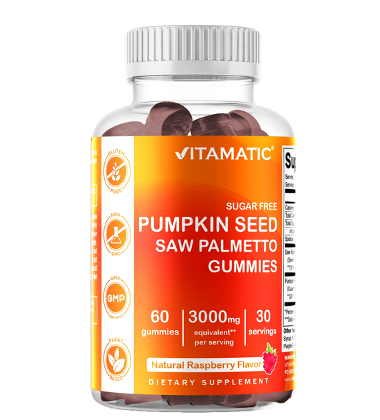 Sugar Free Pumpkin Seed 20:1 extract Gummies - Made with Saw Palmetto - Natural Raspberry Flavor - 60 Count
