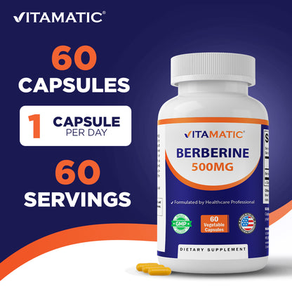 Vitamatic Berberine 500mg Supplement, 60 Veg Capsules