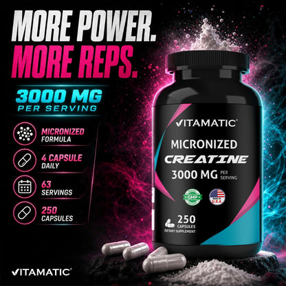 Micronized Creatine Monohydrate 3000 mg Per Serving – 250 Capsules