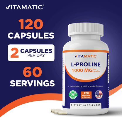 L-Proline 1000 MG Per Serving – 120 Vegetarian Capsules