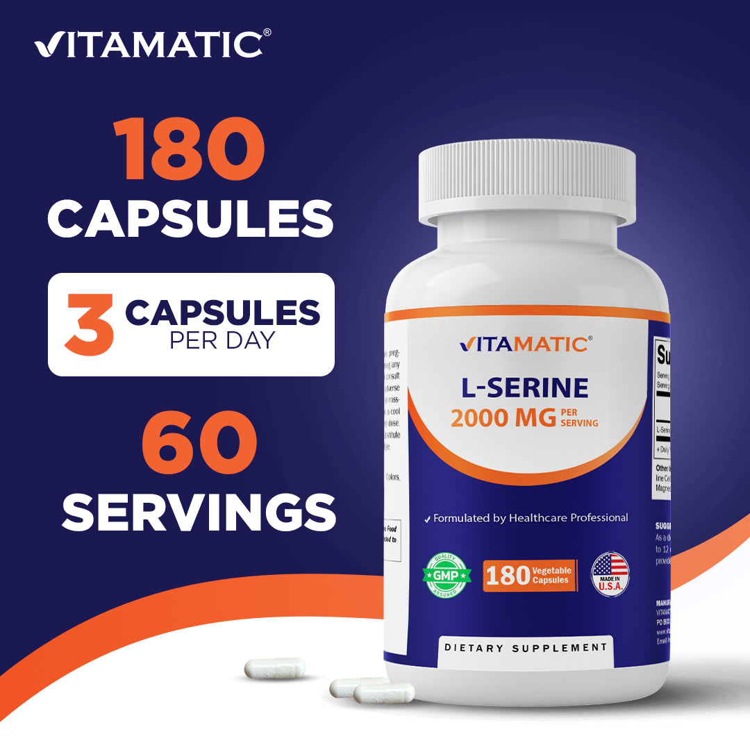 L-Serine 2000 mg per Serving, 180 Vegetarian Capsules - Made in USA