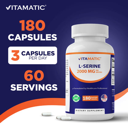 L-Serine 2000 mg per Serving, 180 Vegetarian Capsules - Made in USA