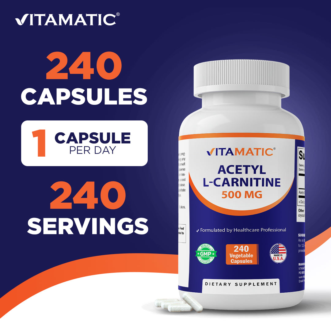 Acetyl L-Carnitine 500mg, 240 Vegetarian Capsules