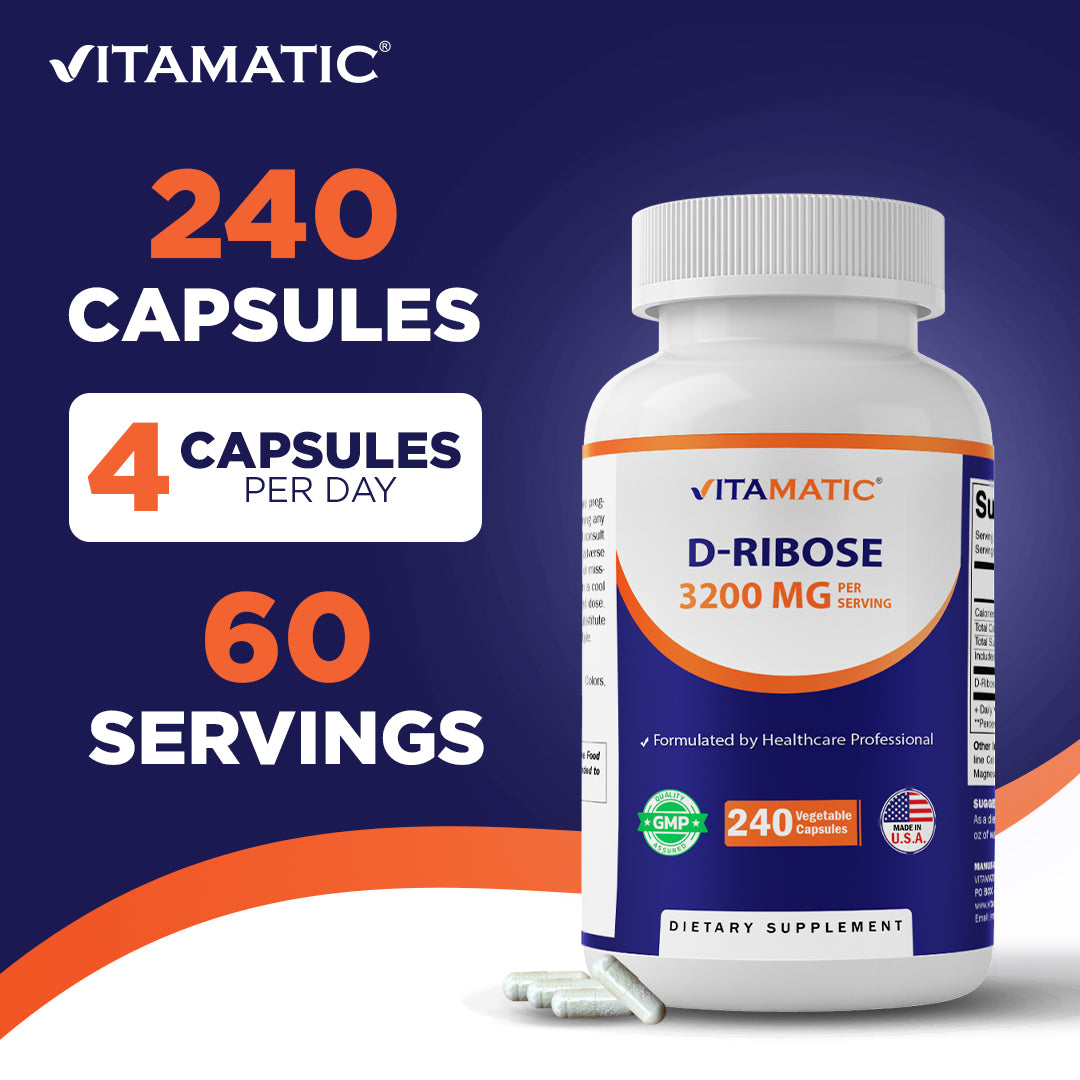 D-Ribose 3200 mg per Serving – 240 Vegetarian Capsules