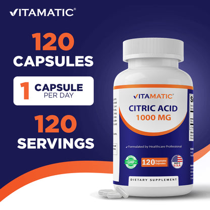 Citric Acid 1000 mg, 120 Vegetable Capsules