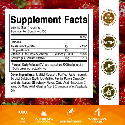 Sugar Free Vitamin D3 1000 IU - 120 Gummies