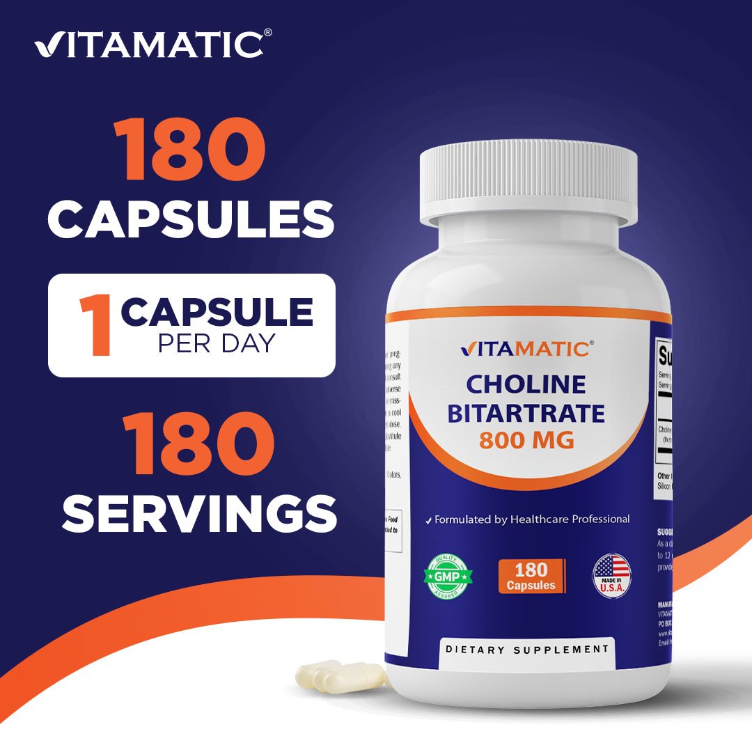 Choline Bitartrate 800 mg – 180 Vegetable Capsules