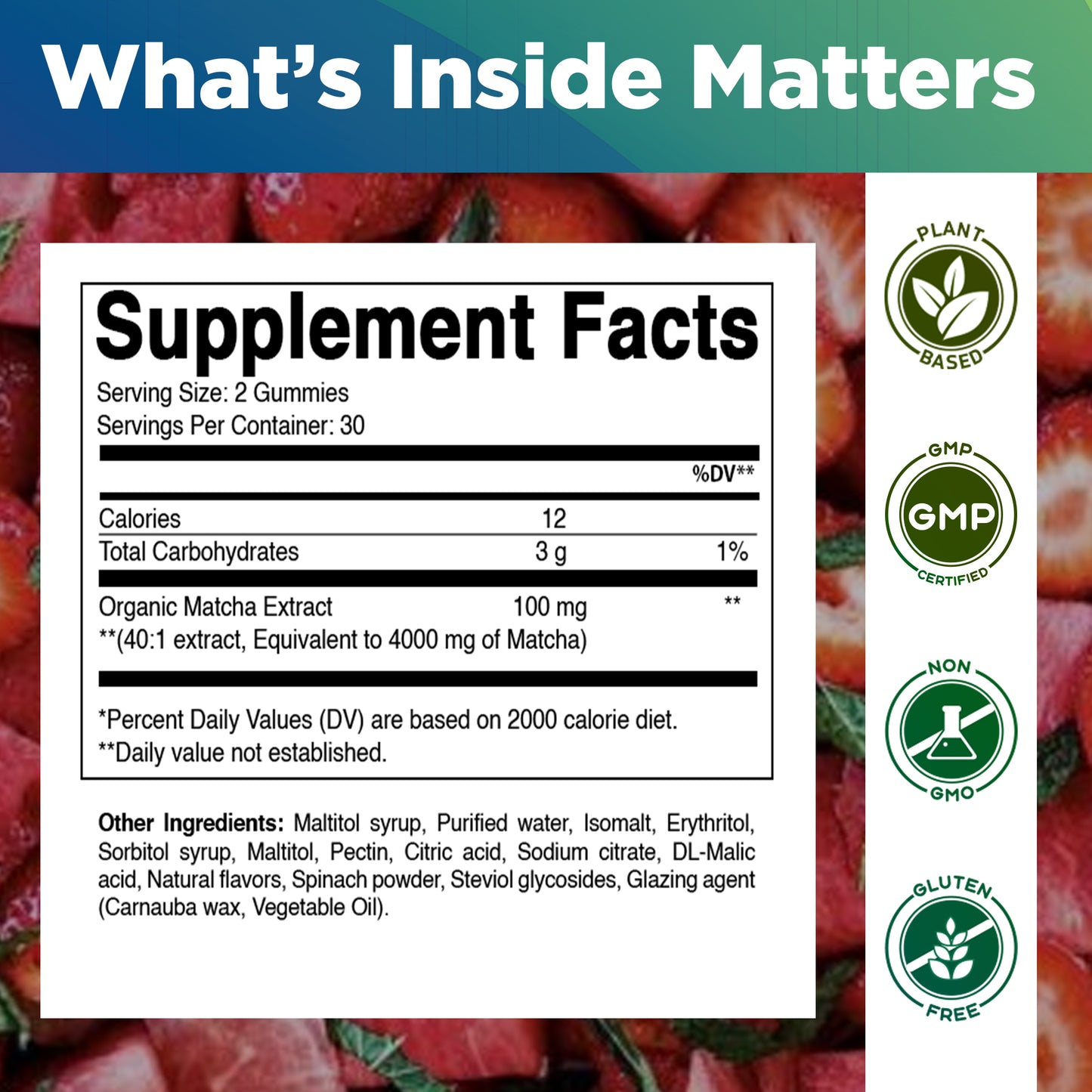 Matcha Gummies 60 Count | Strawberry & Watermelon Flavor - Non-GMO