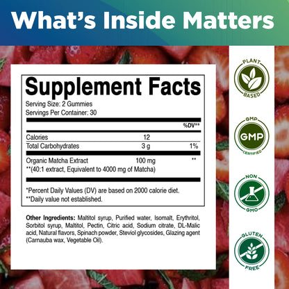 Matcha Gummies 60 Count | Strawberry & Watermelon Flavor - Non-GMO