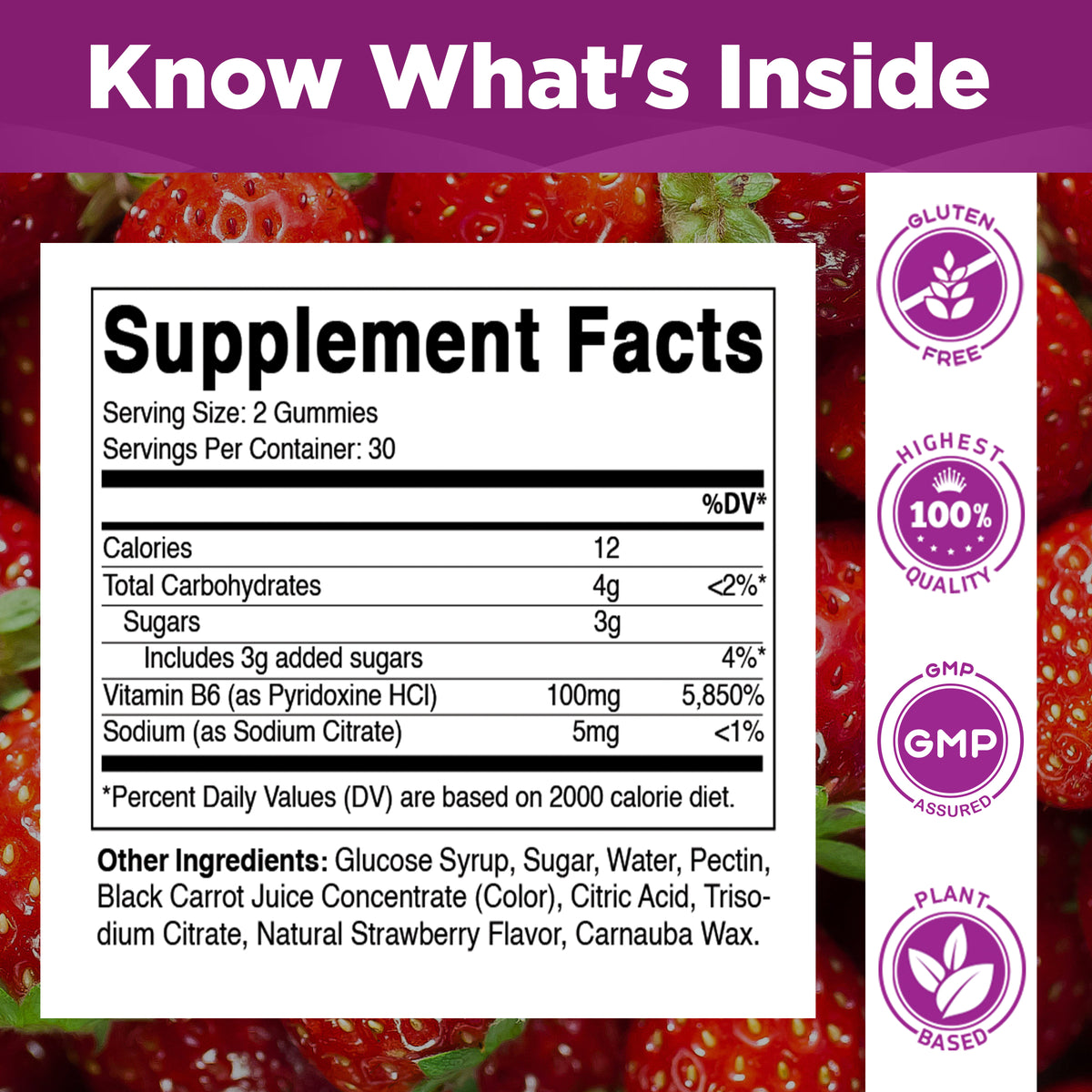 Vitamatic Vitamin B6 100mg Strawberry Gummies, 60 Count