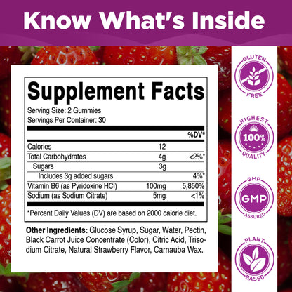 Vitamatic Vitamin B6 100mg Strawberry Gummies, 60 Count