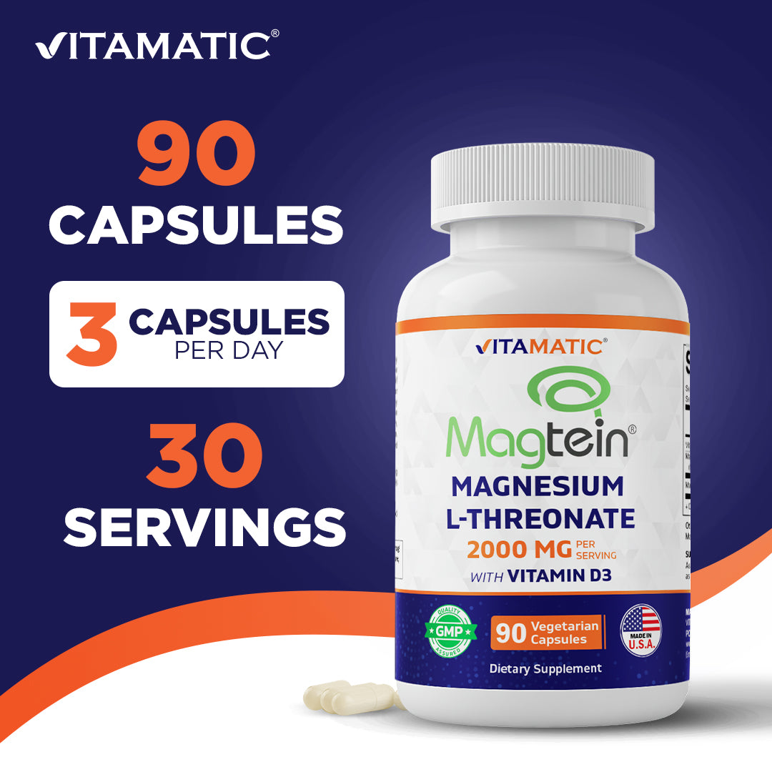 Magtein Magnesium L-Threonate 2000 mg with D3 – 90 Vegetarian Capsules