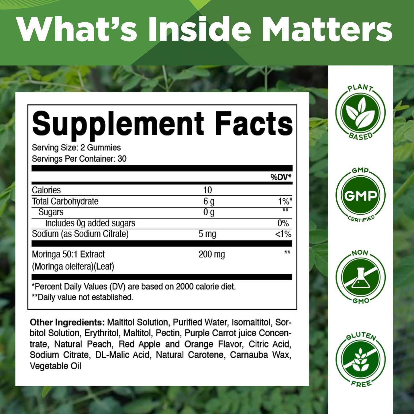 Vitamatic Sugar-Free Moringa Gummies - 10000 mg per Serving - 60 Pectin-Based Gummies - Essential Minerals Supplement - Clean Fitness - Multicolor Flavors - Non-GMO & Gluten-Free - Natural & Vegan