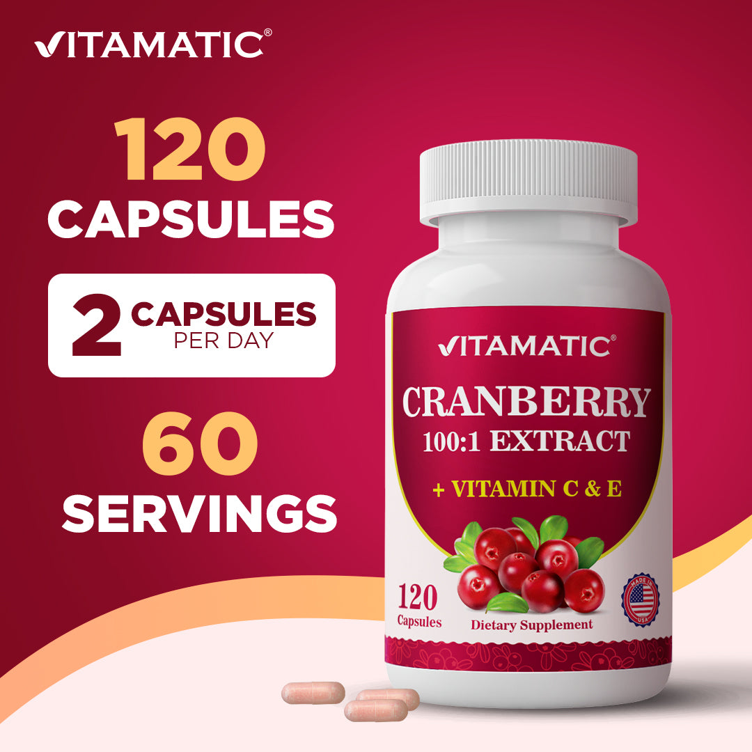 Cranberry 500 mg 100:1 Extract (2 Capsules) with Vitamin C & E – 120 Veg Capsules