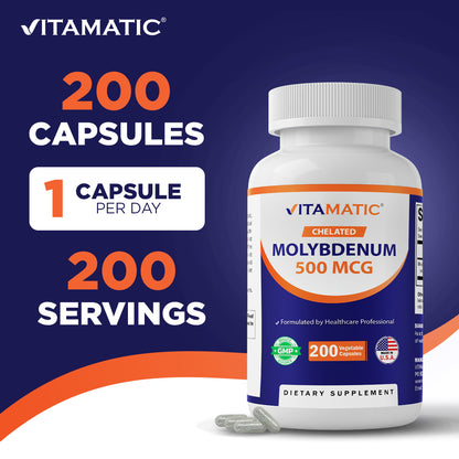 Chelated Molybdenum 500 mcg (as Molybdenum Glycinate Chelate) – 200 Vegetable Capsules