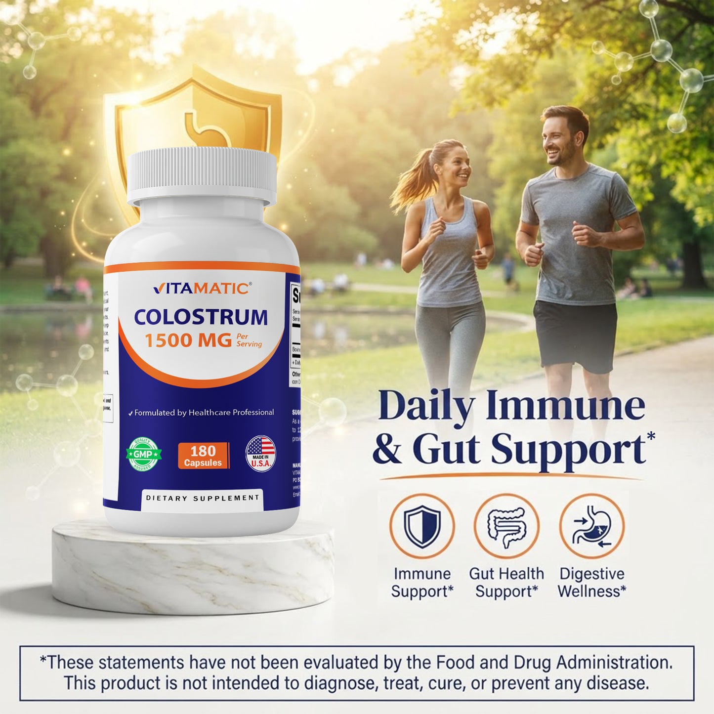 Vitamatic Bovine Colostrum 30% IgG Supplement 1500 mg per Serving-180 Veg Capsules