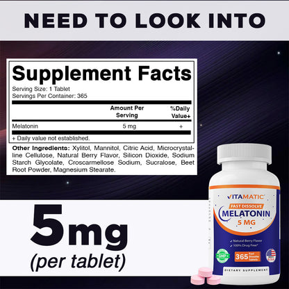 Melatonin 5 mg - 365 Fast Dissolve Tablets