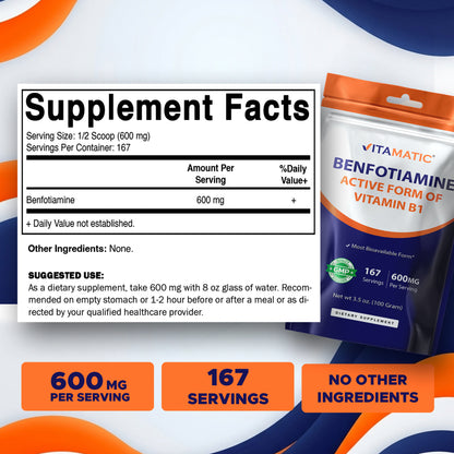 Benfotiamine Pure Powder 600 mg per Serving - 100 Grams