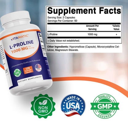L-Proline 1000 MG Per Serving – 120 Vegetarian Capsules