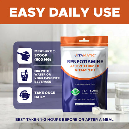 Benfotiamine Pure Powder 600 mg per Serving - 100 Grams