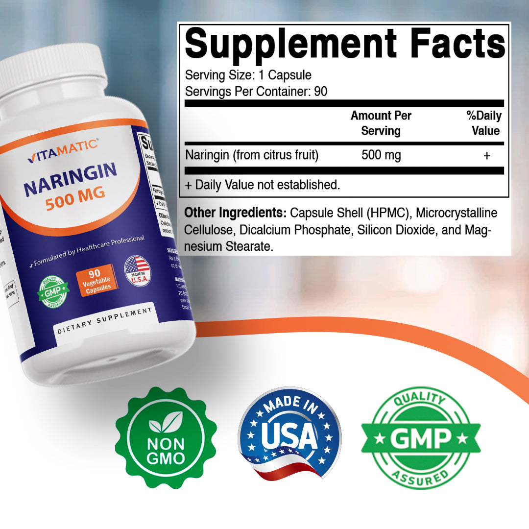 Naringin 500 mg – 90 Vegetarian Capsules – Citrus Bioflavonoid Supplement