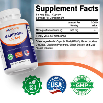 Naringin 500 mg – 90 Vegetarian Capsules – Citrus Bioflavonoid Supplement
