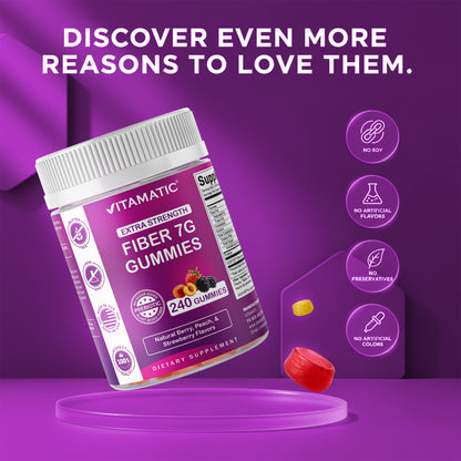 Prebiotic Fiber Gummies for Adults-  240 Pectin Based Gummies, Digestive Health & Regularity Support