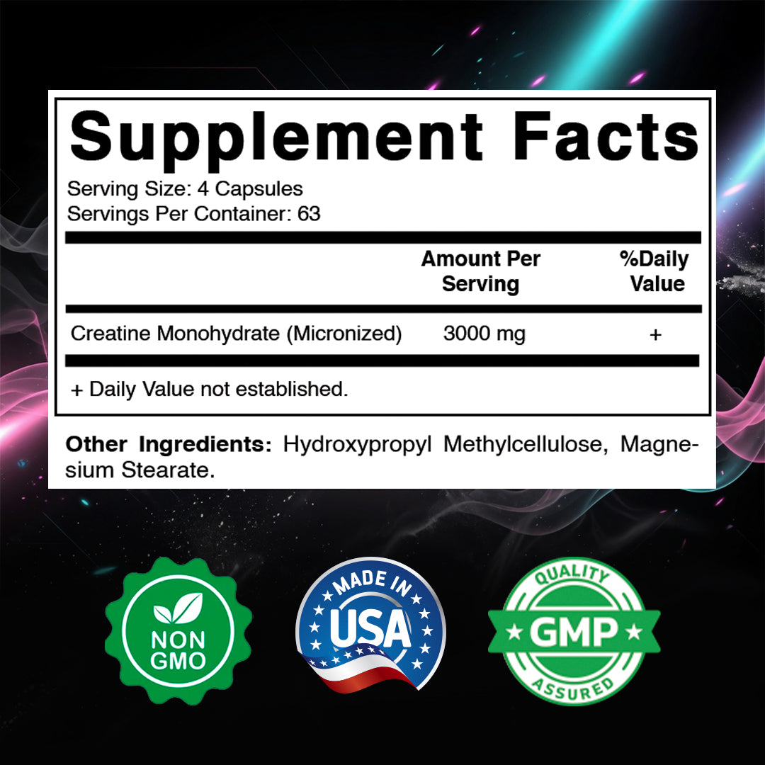 Micronized Creatine Monohydrate 3000 mg Per Serving – 250 Capsules