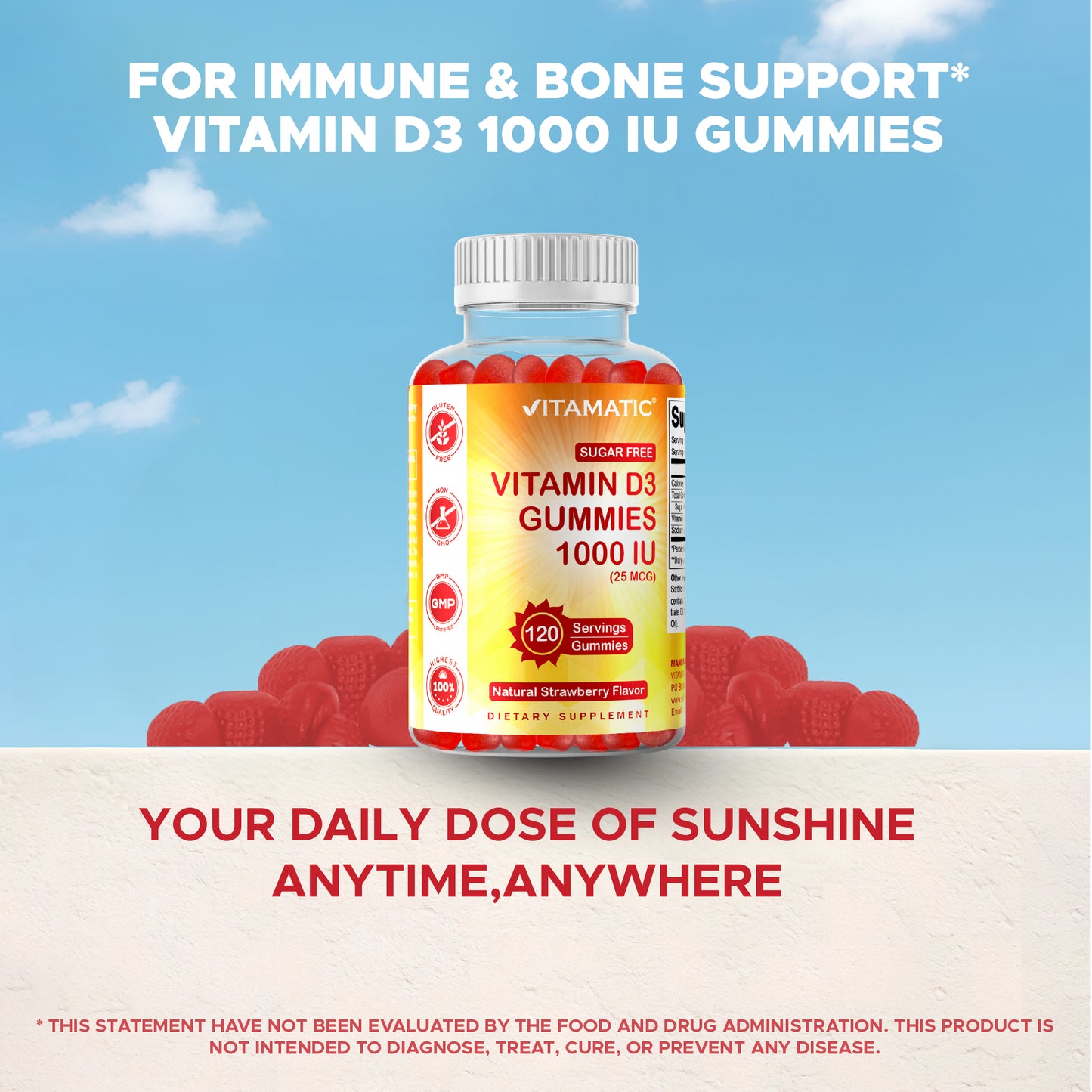 Sugar Free Vitamin D3 1000 IU - 120 Gummies