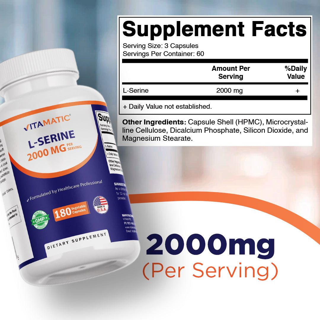 L-Serine 2000 mg per Serving, 180 Vegetarian Capsules - Made in USA