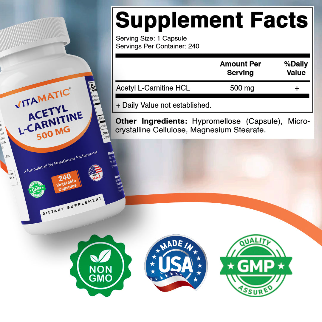 Acetyl L-Carnitine 500mg, 240 Vegetarian Capsules