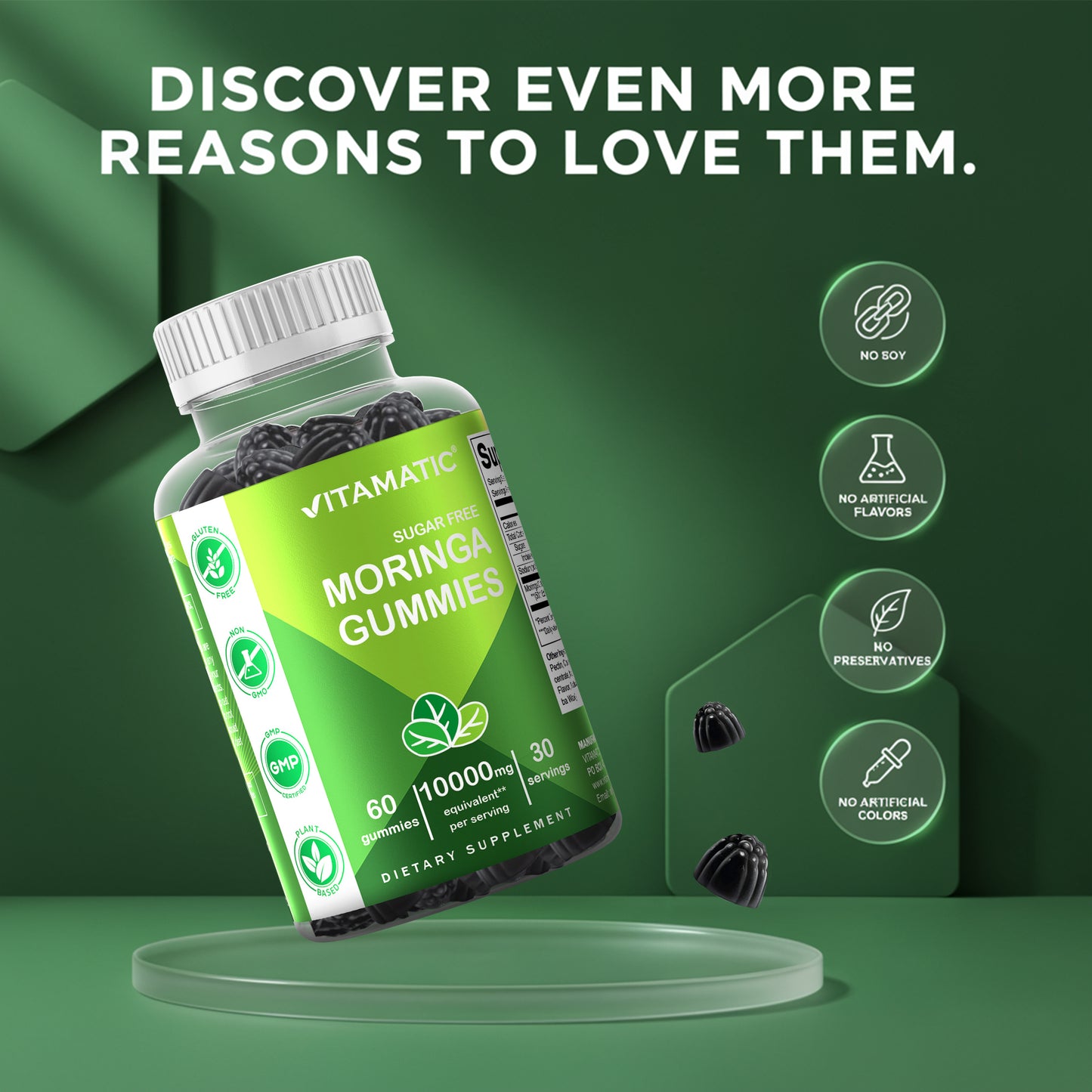 Moringa 100mg (50:1 Extract), Natural Mixed Fruit Flavor, 60 Gummies