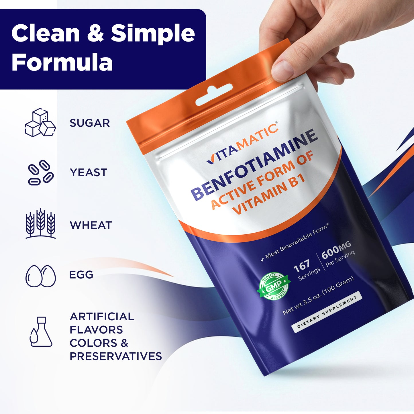 Benfotiamine Pure Powder 600 mg per Serving - 100 Grams