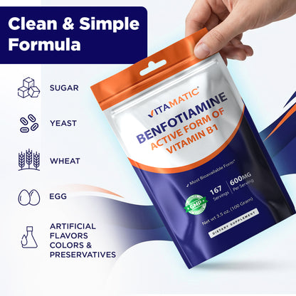 Benfotiamine Pure Powder 600 mg per Serving - 100 Grams