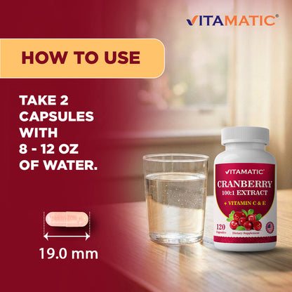 Cranberry 500 mg 100:1 Extract (2 Capsules) with Vitamin C & E – 120 Veg Capsules