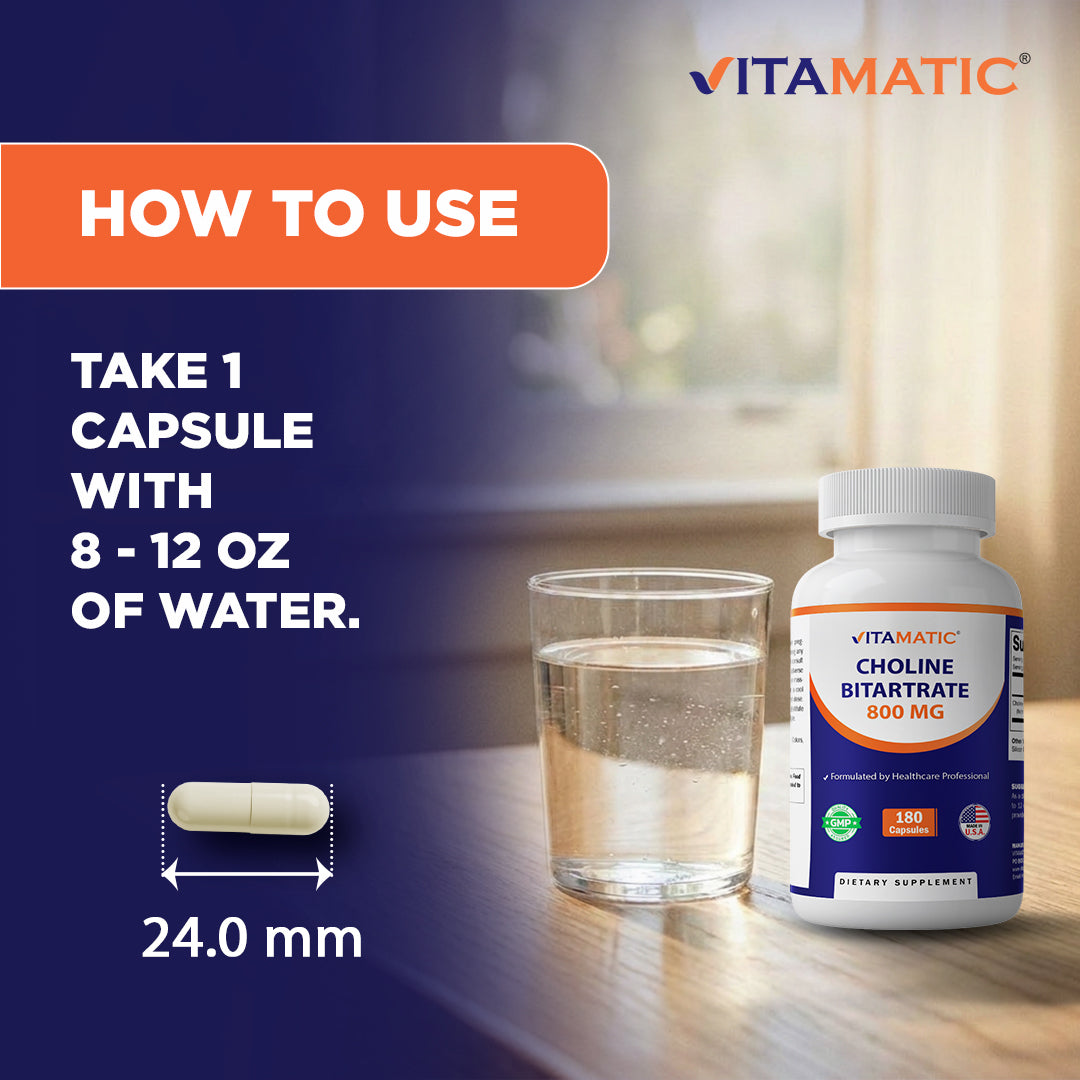 Choline Bitartrate 800 mg – 180 Vegetable Capsules